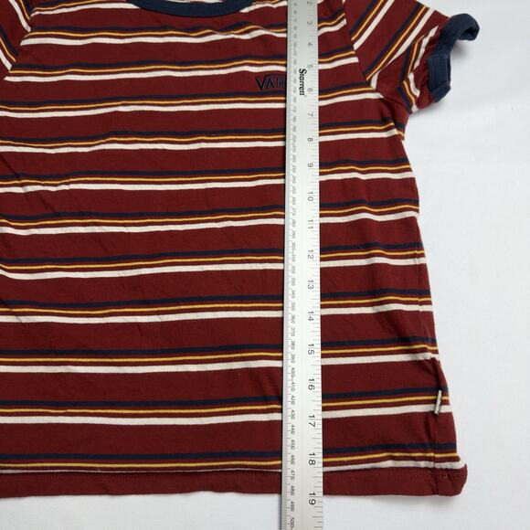 Vans Striped Ringer Tee Juniors Size Medium Dark Red Gold Navy White - Picture 3 of 6